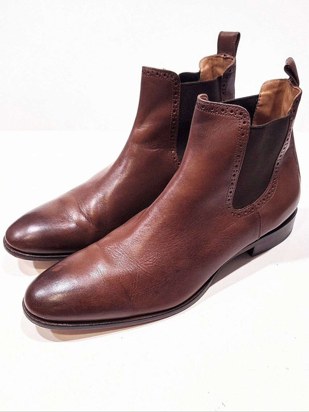 Johnston & Murphy Nolen Chelsea Boots Men's 13M Brown Leather Brogue Dress Boots
